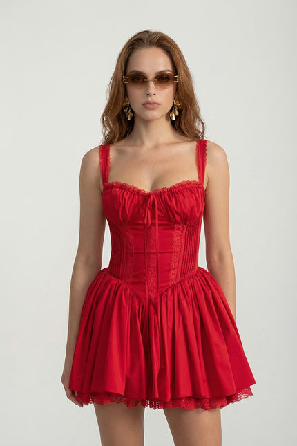Bellaria - Lace-Up Back Bustier Dress with Gathered Hem