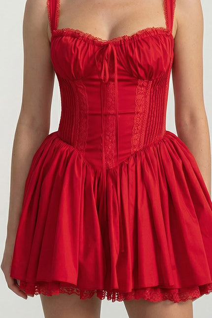 Bellaria - Lace-Up Back Bustier Dress with Gathered Hem