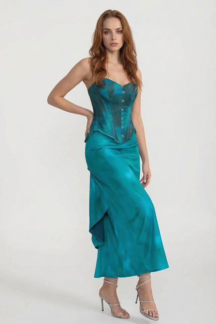 Bérénice - Satin Set with Corset Bodice and Midi Skirt