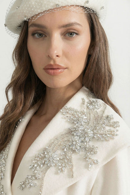 Bianca - Luxury Cashmere Overcoat with Fox Fur Cuffs & 3D Floral Detail
