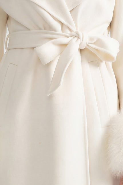 Bianca - Luxury Cashmere Overcoat with Fox Fur Cuffs & 3D Floral Detail