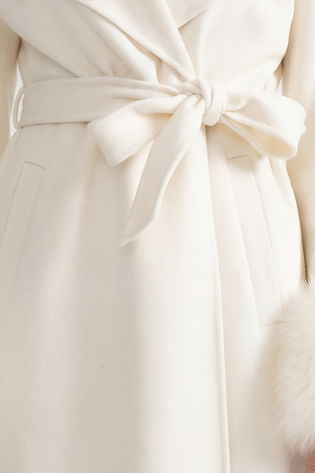 Bianca - Luxury Cashmere Overcoat with Fox Fur Cuffs & 3D Floral Detail