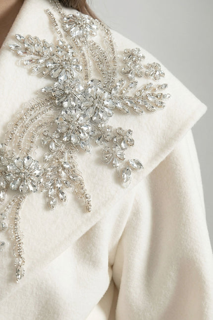 Bianca - Luxury Cashmere Overcoat with Fox Fur Cuffs & 3D Floral Detail