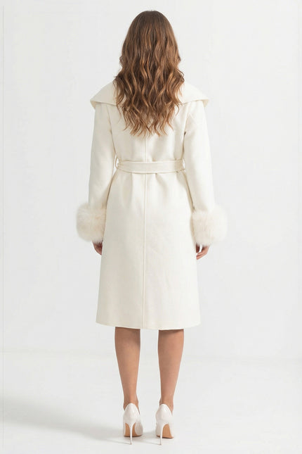 Bianca - Luxury Cashmere Overcoat with Fox Fur Cuffs & 3D Floral Detail