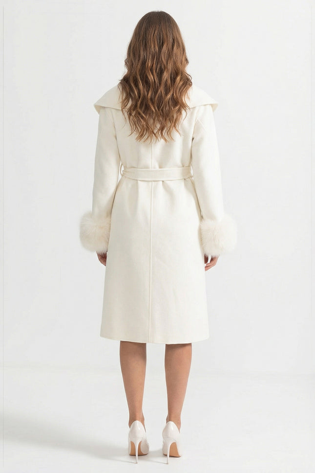 Bianca - Luxury Cashmere Overcoat with Fox Fur Cuffs & 3D Floral Detail
