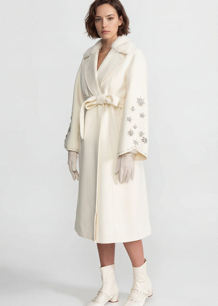 Camilla - Embellished Wool Overcoat with Fox Fur Collar