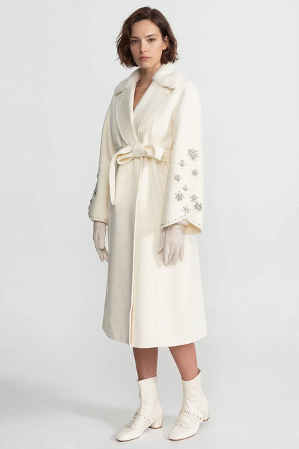 Camilla - Embellished Wool Overcoat with Fox Fur Collar