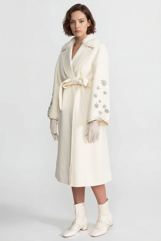 Camilla - Embellished Wool Overcoat with Fox Fur Collar