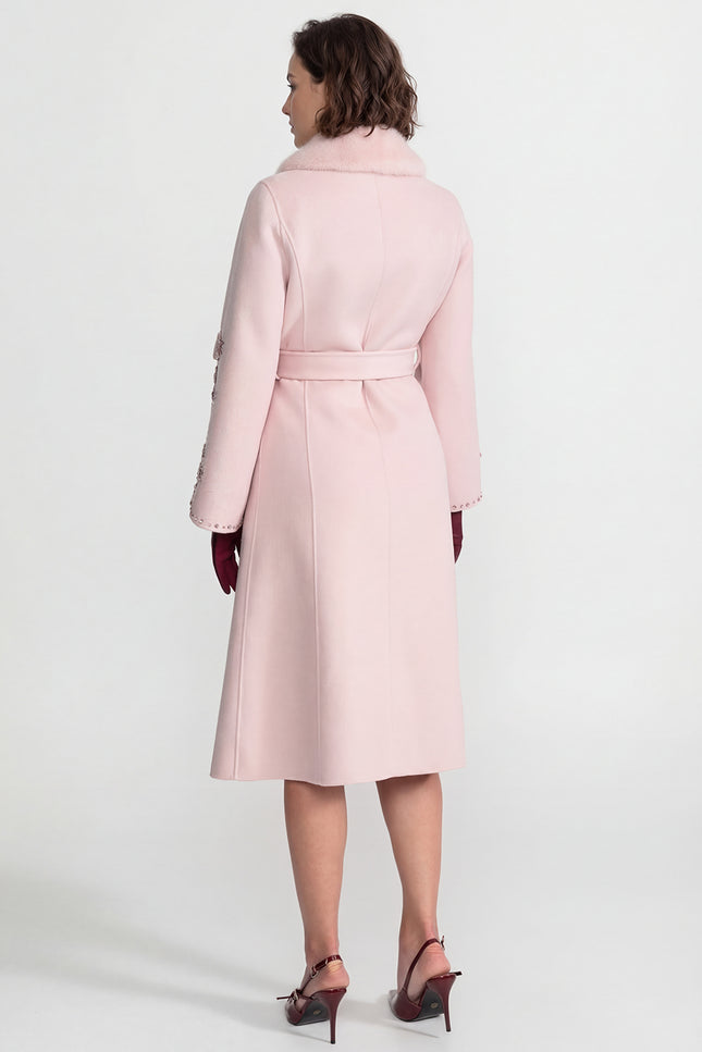 Camilla - Embellished Wool Overcoat with Fox Fur Collar