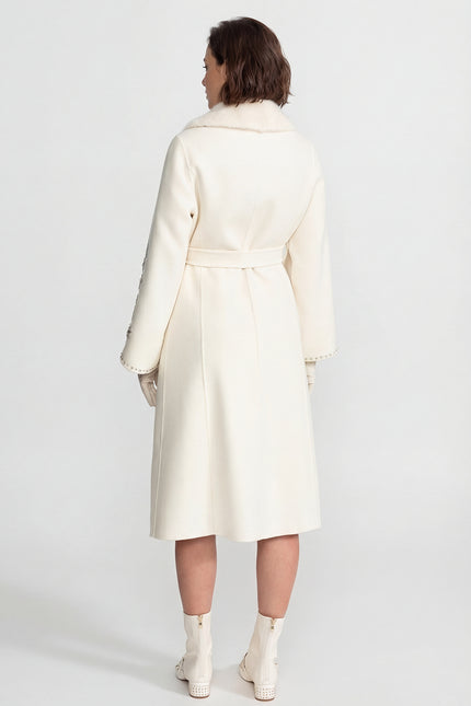 Camilla - Embellished Wool Overcoat with Fox Fur Collar