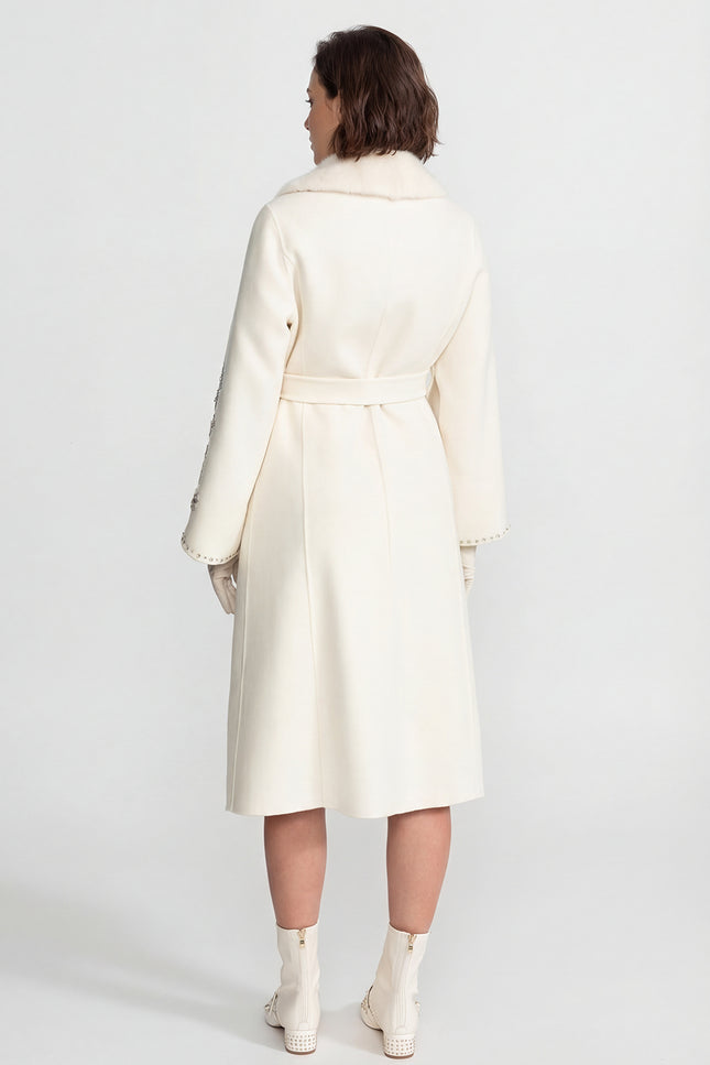 Camilla - Embellished Wool Overcoat with Fox Fur Collar