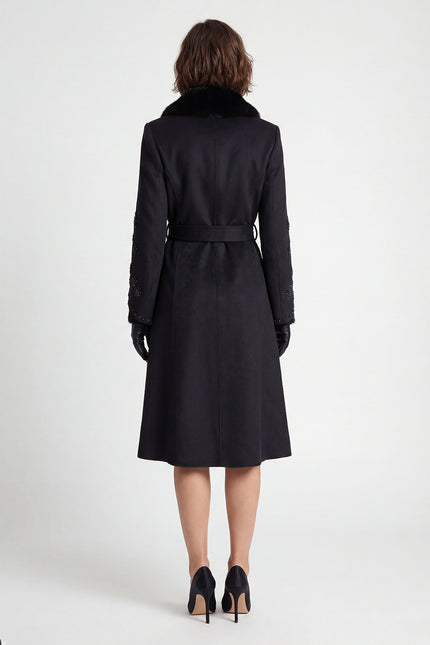 Camilla - Embellished Wool Overcoat with Fox Fur Collar
