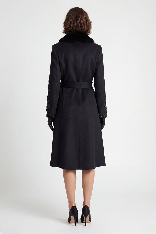 Camilla - Embellished Wool Overcoat with Fox Fur Collar