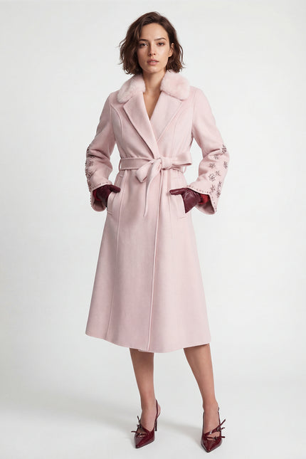Camilla - Embellished Wool Overcoat with Fox Fur Collar