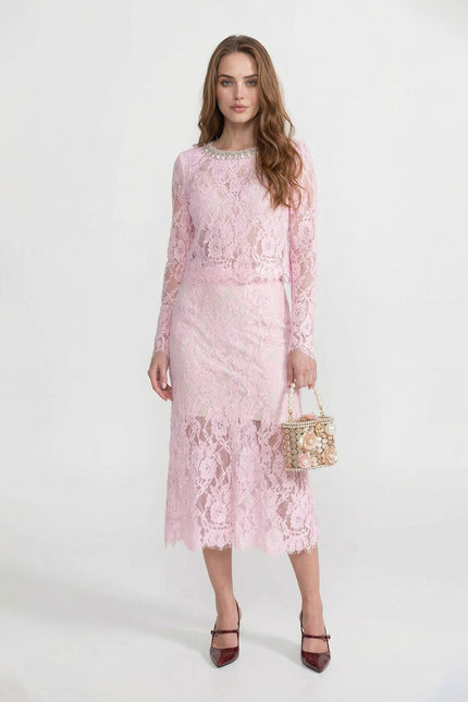 Cecilia - Lace Co-ord Set with Embellished Collar and Buttons