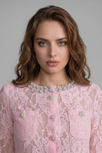 Cecilia - Lace Co-ord Set with Embellished Collar and Buttons