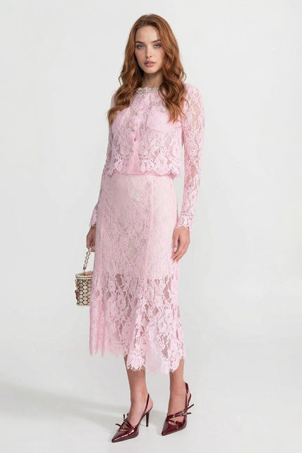 Cecilia - Lace Co-ord Set with Embellished Collar and Buttons