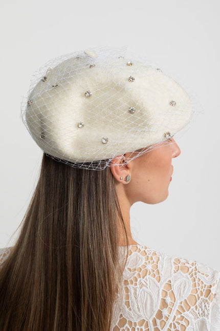 Celeste - Embellished Wool Beret with Veil