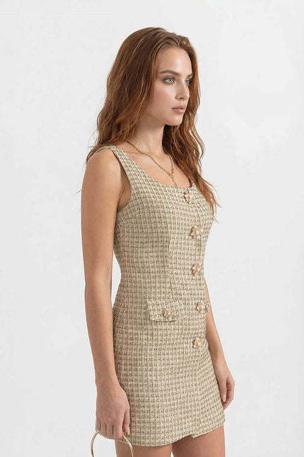 Charlotte - Patterned Mini Dress with Gold Buttons