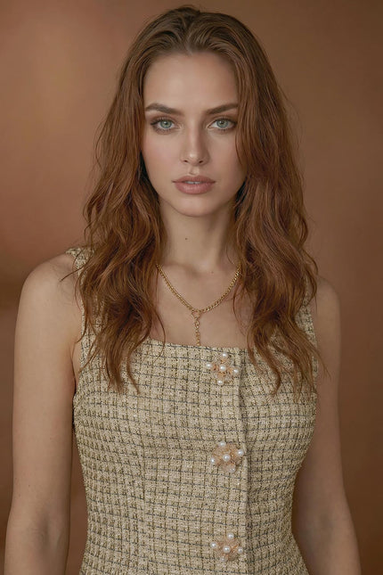 Charlotte - Patterned Mini Dress with Gold Buttons