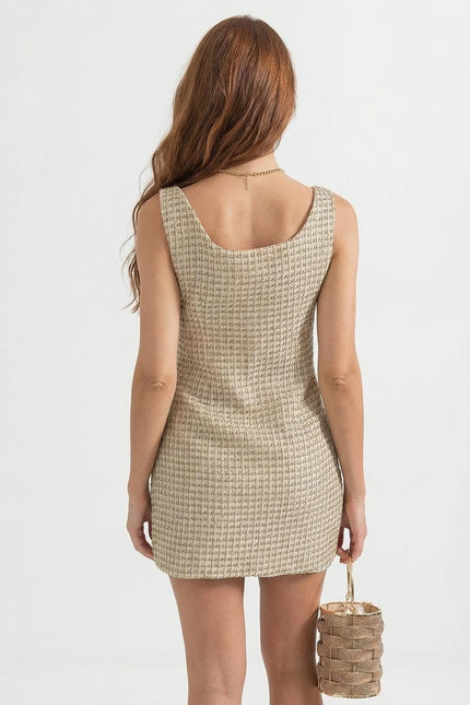 Charlotte - Patterned Mini Dress with Gold Buttons