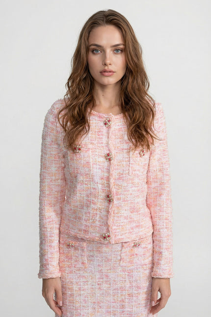 Clara - Embellished Button Tweed Set