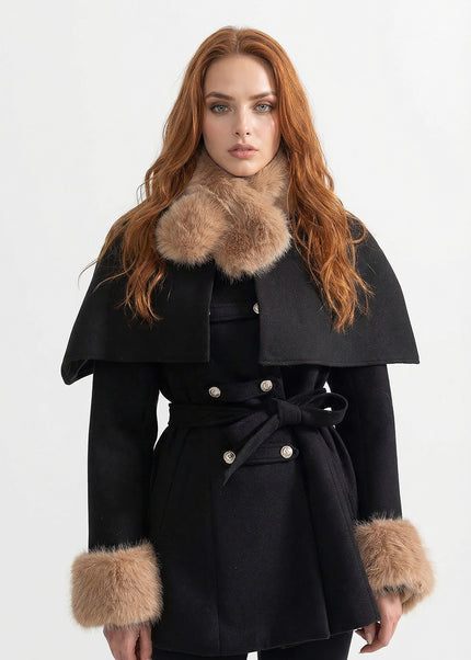Coralie - Double-Breasted Coat with Removable Cape
