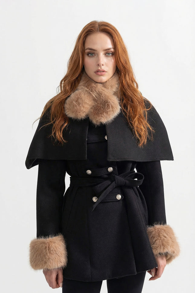 Coralie - Double-Breasted Coat with Removable Cape