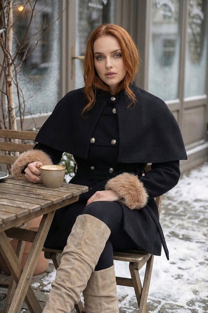 Coralie - Double-Breasted Coat with Removable Cape