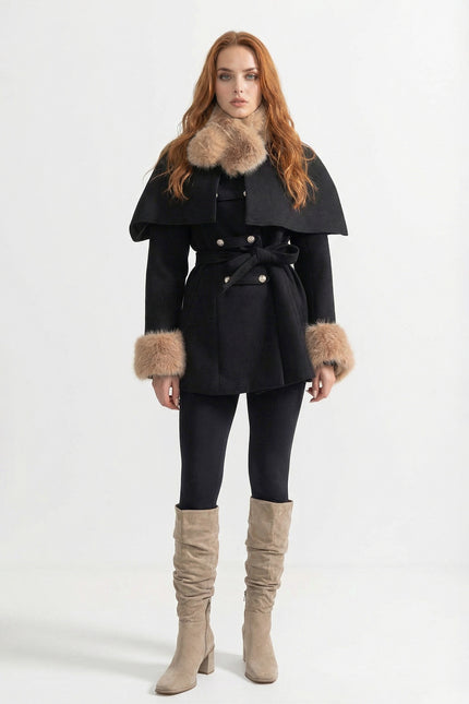 Coralie - Double-Breasted Coat with Removable Cape