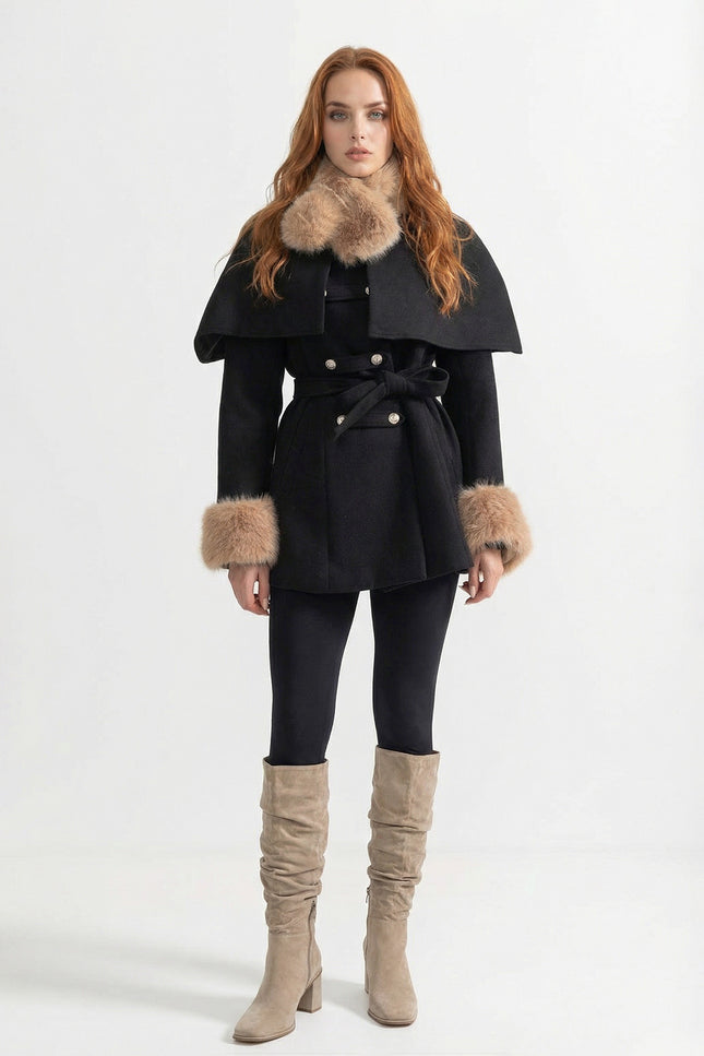 Coralie - Double-Breasted Coat with Removable Cape