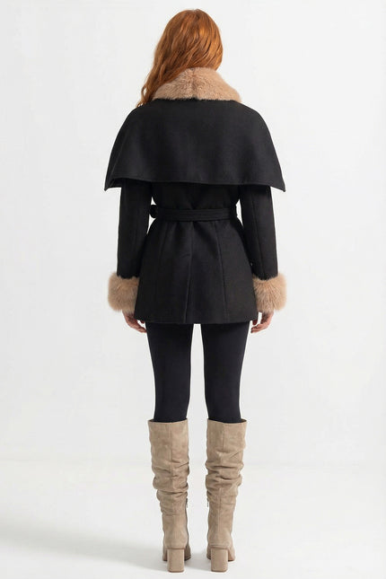 Coralie - Double-Breasted Coat with Removable Cape