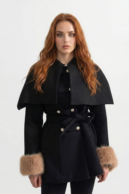Coralie - Double-Breasted Coat with Removable Cape