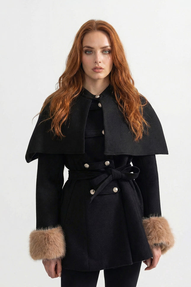 Coralie - Double-Breasted Coat with Removable Cape
