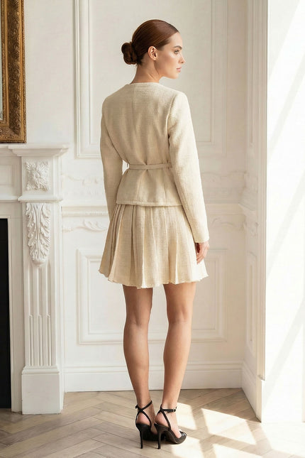 Dahlia - Textured Long Sleeve Co-Ord with Pleated Mini Skirt