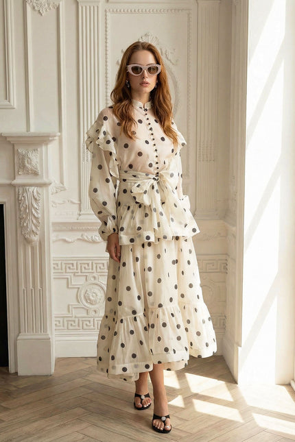 Daniella - Polka Dot Co-Ord With Puff Sleeves and Waist Bow