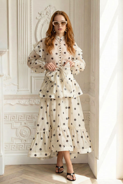 Daniella - Polka Dot Co-Ord With Puff Sleeves and Waist Bow