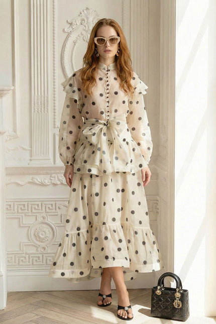 Daniella - Polka Dot Co-Ord With Puff Sleeves and Waist Bow