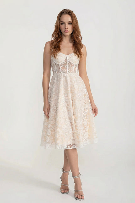 Delphine - Lace Dress with Fitted Bodice and Floral Detailing