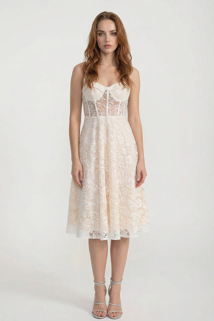 Delphine - Lace Dress with Fitted Bodice and Floral Detailing