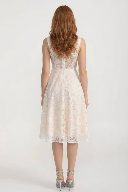 Delphine - Lace Dress with Fitted Bodice and Floral Detailing