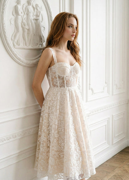 Delphine - Lace Dress with Fitted Bodice and Floral Detailing