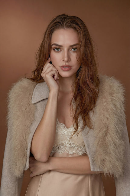 Desirée - Cropped Wool Jacket Featuring Fox Fur Collar