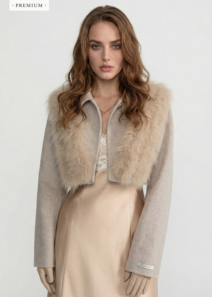 Desirée - Cropped Wool Jacket Featuring Fox Fur Collar
