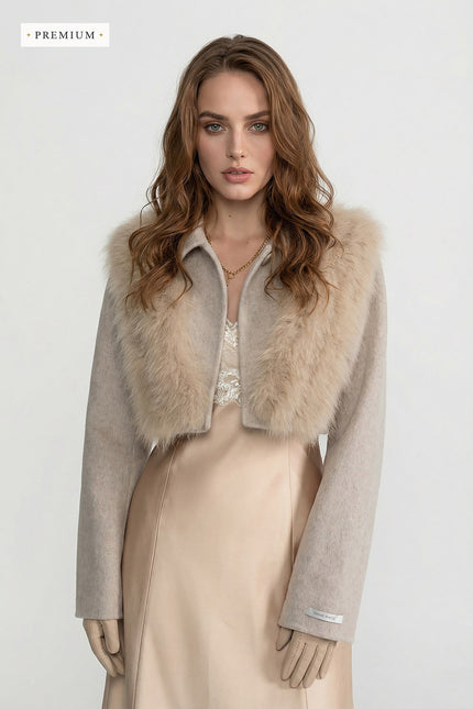 Desirée - Cropped Wool Jacket Featuring Fox Fur Collar