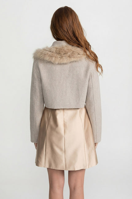 Desirée - Cropped Wool Jacket Featuring Fox Fur Collar