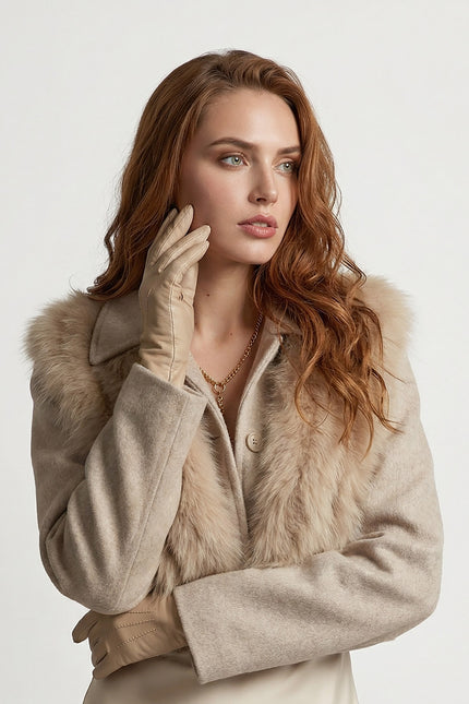 Desirée - Cropped Wool Jacket Featuring Fox Fur Collar