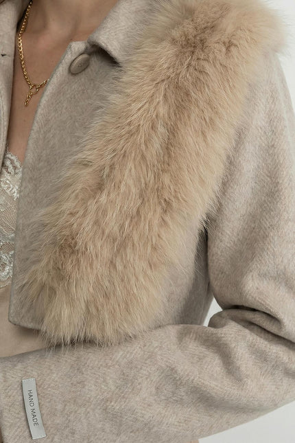 Desirée - Cropped Wool Jacket Featuring Fox Fur Collar
