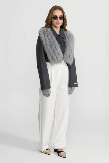 Desirée - Cropped Wool Jacket Featuring Fox Fur Collar