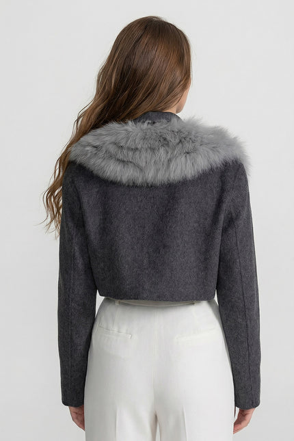 Desirée - Cropped Wool Jacket Featuring Fox Fur Collar